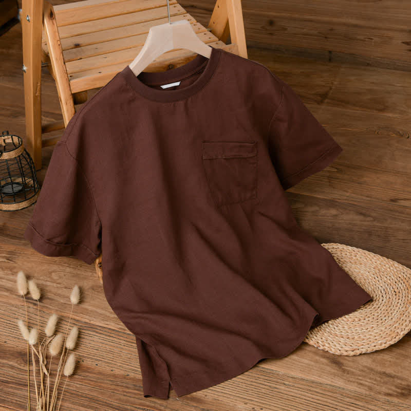 Nimara Ritual Summer Casual Minimalist Solid Men's Short Sleeve T-Shirts With Patch Pocket