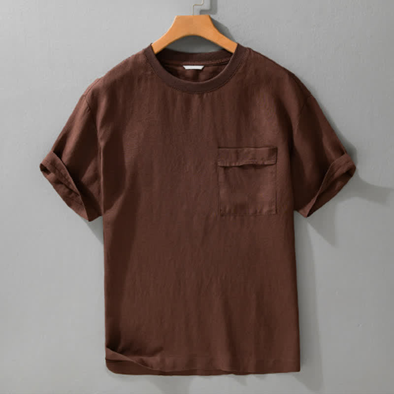Nimara Ritual Summer Casual Minimalist Solid Men's Short Sleeve T-Shirts With Patch Pocket