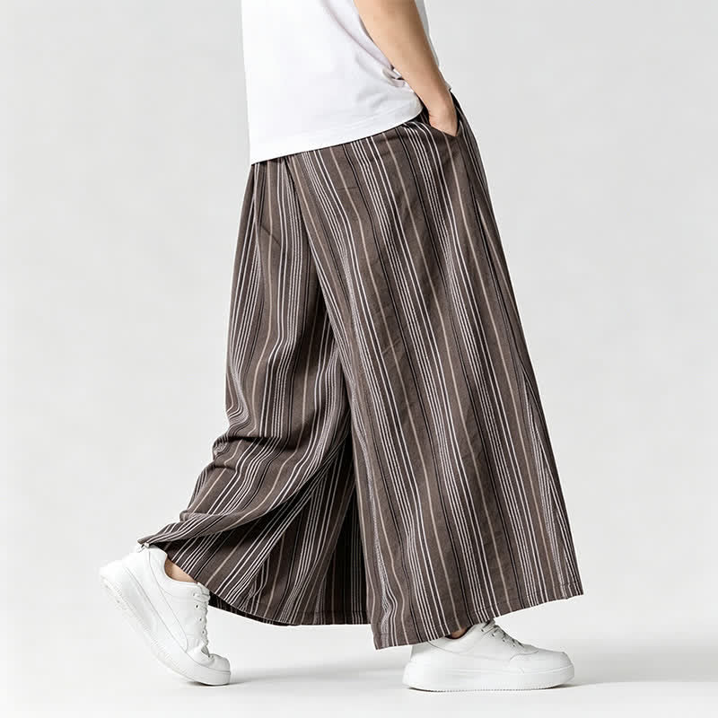 Nimara Ritual Summer Vintage Drawstring Striped Ankle Pants Men's Wide Leg Pants With Pocket