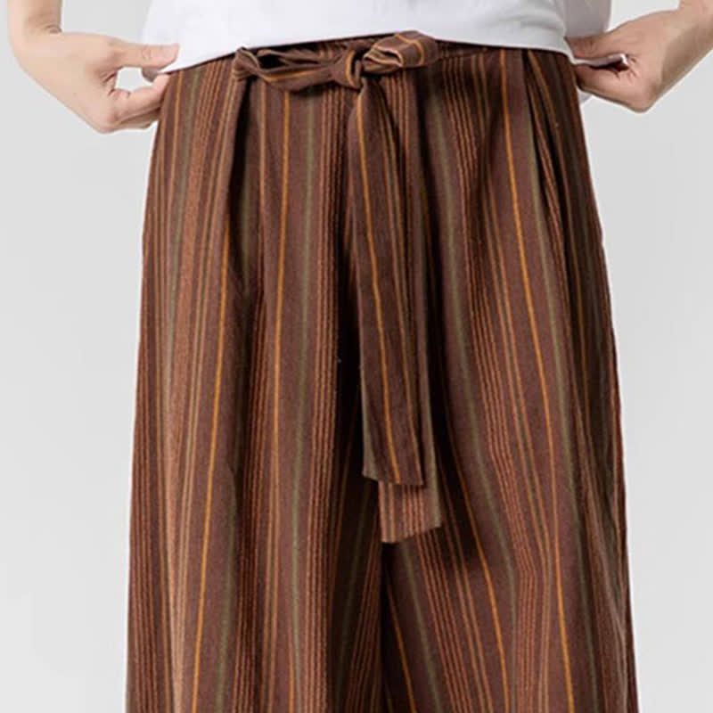 Nimara Ritual Summer Vintage Drawstring Striped Ankle Pants Men's Wide Leg Pants With Pocket
