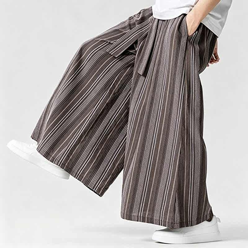 Nimara Ritual Summer Vintage Drawstring Striped Ankle Pants Men's Wide Leg Pants With Pocket
