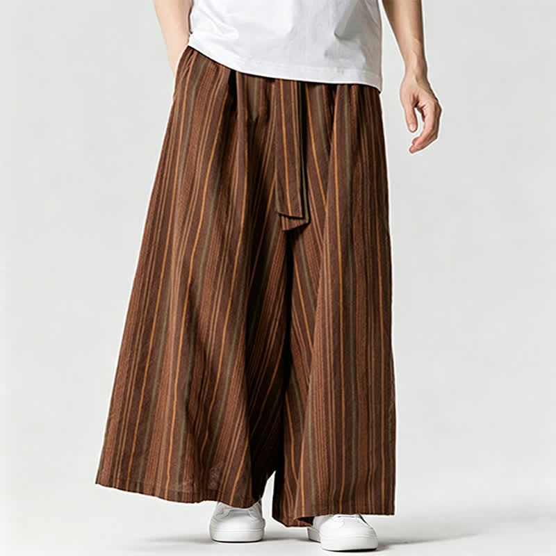 Nimara Ritual Summer Vintage Drawstring Striped Ankle Pants Men's Wide Leg Pants With Pocket
