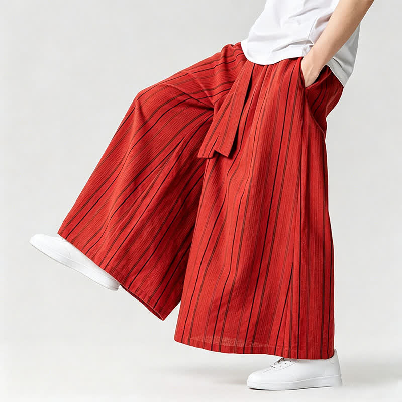 Nimara Ritual Summer Vintage Drawstring Striped Ankle Pants Men's Wide Leg Pants With Pocket