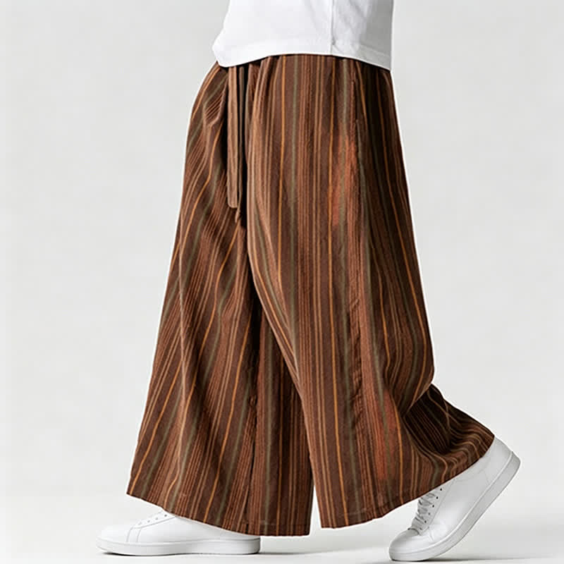 Nimara Ritual Summer Vintage Drawstring Striped Ankle Pants Men's Wide Leg Pants With Pocket