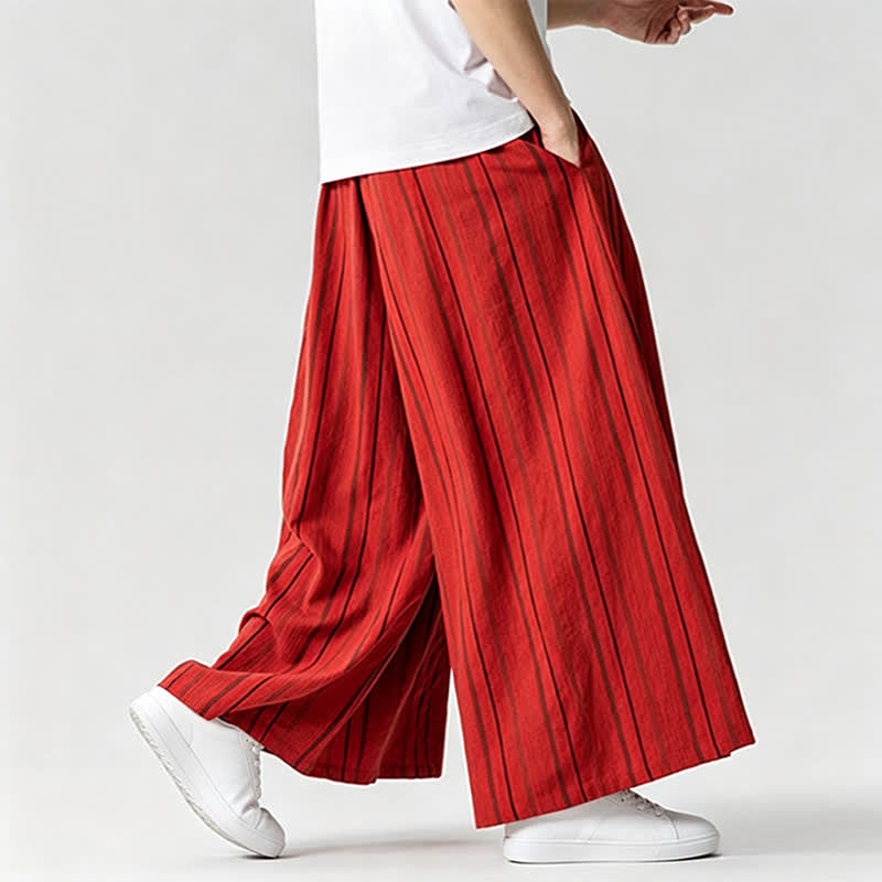 Nimara Ritual Summer Vintage Drawstring Striped Ankle Pants Men's Wide Leg Pants With Pocket