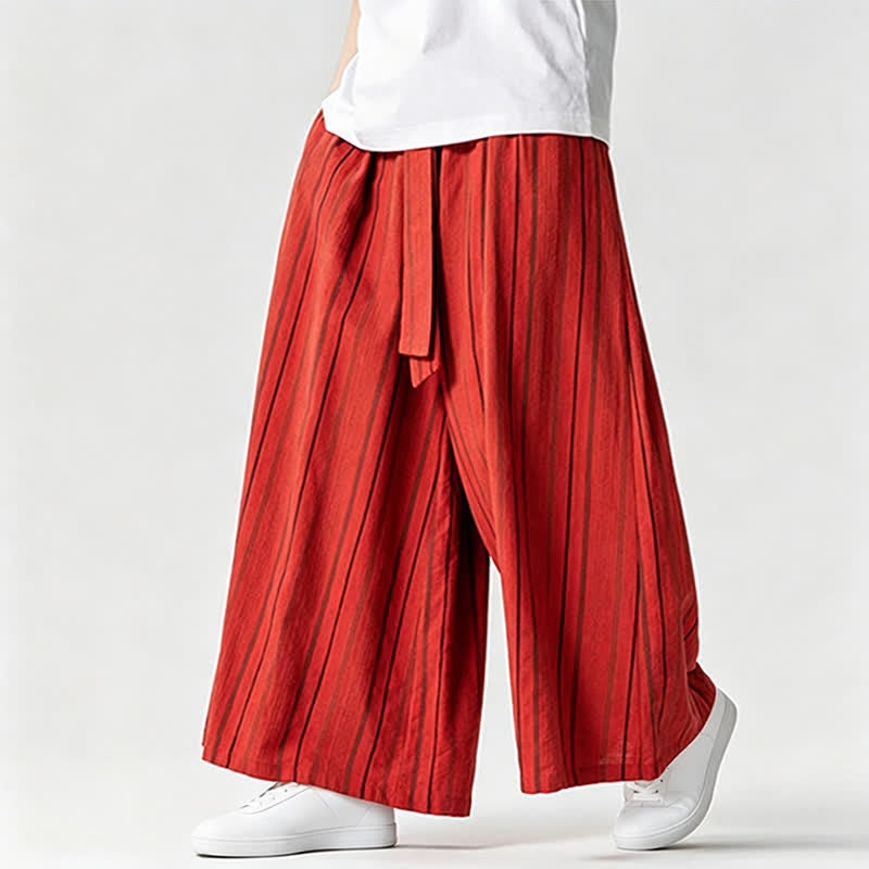 Nimara Ritual Summer Vintage Drawstring Striped Ankle Pants Men's Wide Leg Pants With Pocket