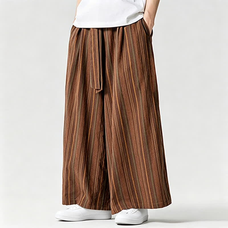 Nimara Ritual Summer Vintage Drawstring Striped Ankle Pants Men's Wide Leg Pants With Pocket