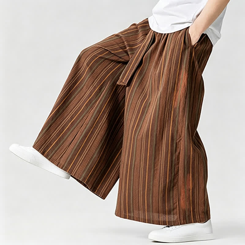 Nimara Ritual Summer Vintage Drawstring Striped Ankle Pants Men's Wide Leg Pants With Pocket