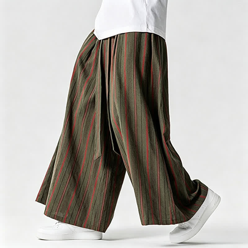 Nimara Ritual Summer Vintage Drawstring Striped Ankle Pants Men's Wide Leg Pants With Pocket