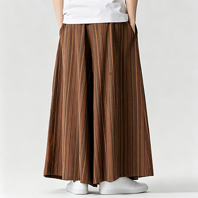 Nimara Ritual Summer Vintage Drawstring Striped Ankle Pants Men's Wide Leg Pants With Pocket