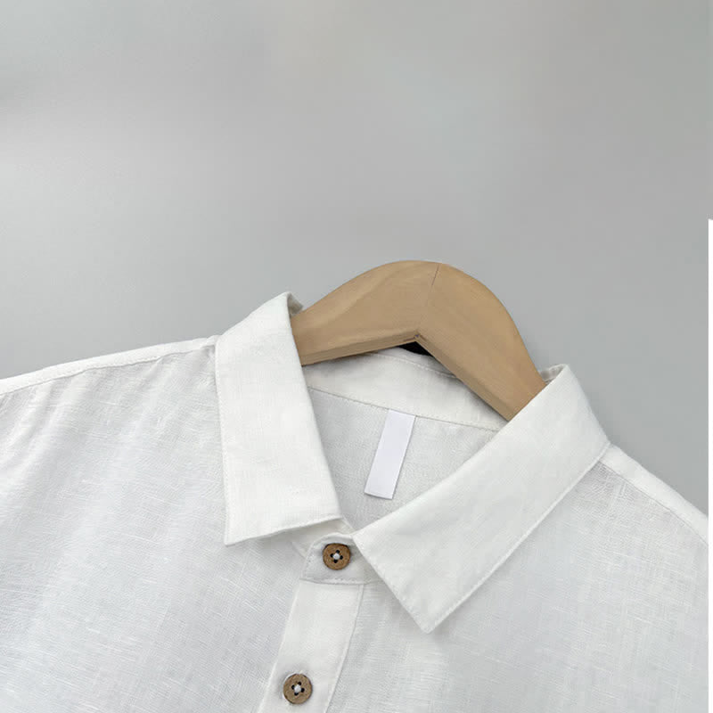 Nimara Ritual Summer Casual Side Slit Solid Linen Men's Short Sleeve Shirts