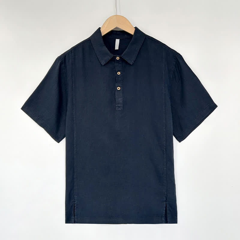 Nimara Ritual Summer Casual Side Slit Solid Linen Men's Short Sleeve Shirts