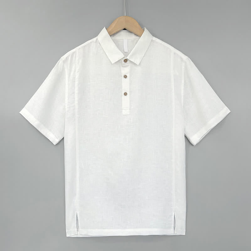 Nimara Ritual Summer Casual Side Slit Solid Linen Men's Short Sleeve Shirts