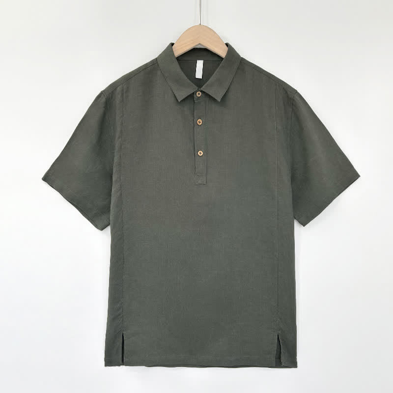 Nimara Ritual Summer Casual Side Slit Solid Linen Men's Short Sleeve Shirts