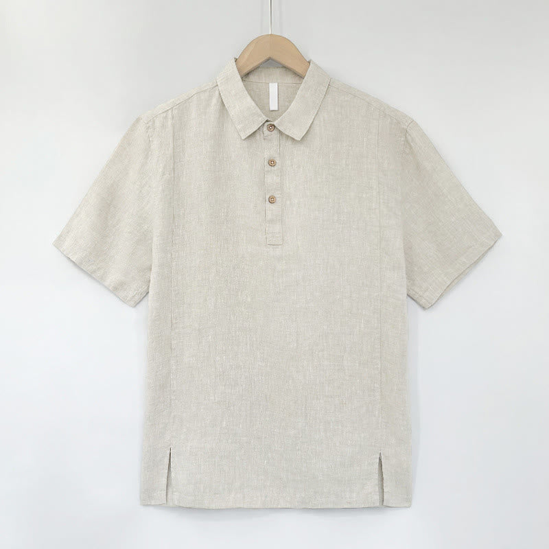 Nimara Ritual Summer Casual Side Slit Solid Linen Men's Short Sleeve Shirts
