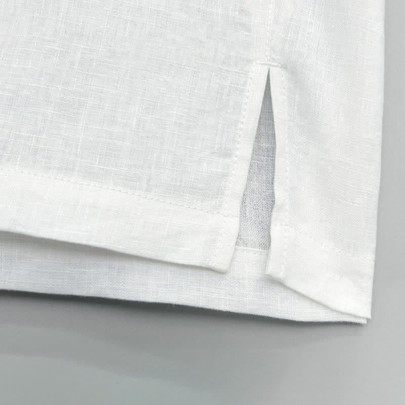 Nimara Ritual Summer Casual Side Slit Solid Linen Men's Short Sleeve Shirts