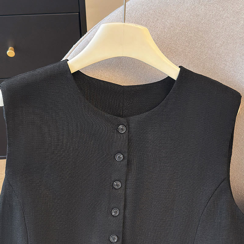Nimara Ritual Summer Elegant Button-Up Solid Crew Neck Tank Top Women's Sleeveless Shirts