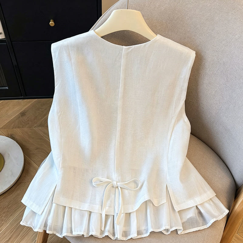 Nimara Ritual Summer Elegant Button-Up Solid Crew Neck Tank Top Women's Sleeveless Shirts