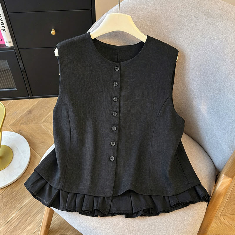 Nimara Ritual Summer Elegant Button-Up Solid Crew Neck Tank Top Women's Sleeveless Shirts