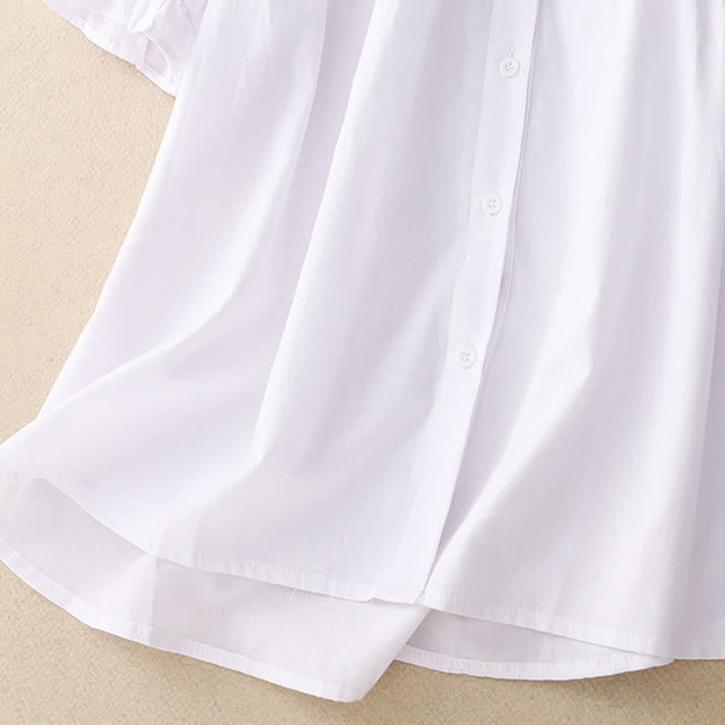 Nimara Ritual Summer Casual Vintage Button-up Solid Pintuck Pleats Design Women's Short Sleeve Shirts