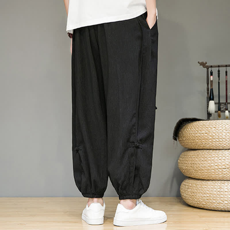 Nimara Ritual Summer Casual Minimalist Drawstring Solid Cropped Pants Men's Harem Pants With Pocket