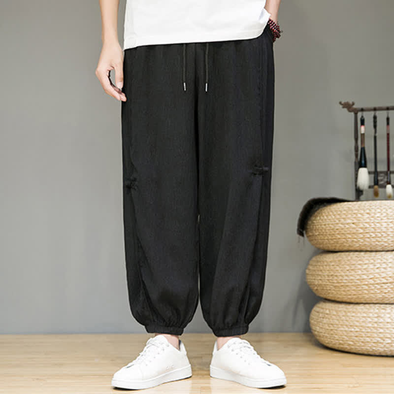 Nimara Ritual Summer Casual Minimalist Drawstring Solid Cropped Pants Men's Harem Pants With Pocket