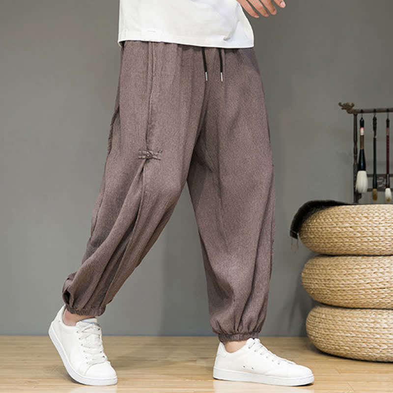 Nimara Ritual Summer Casual Minimalist Drawstring Solid Cropped Pants Men's Harem Pants With Pocket