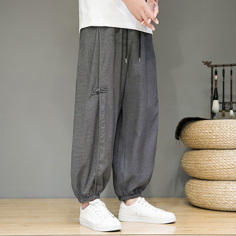 Nimara Ritual Summer Casual Minimalist Drawstring Solid Cropped Pants Men's Harem Pants With Pocket
