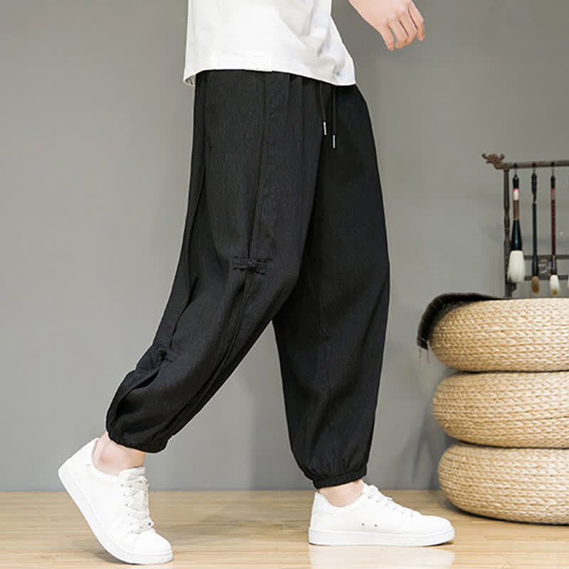 Nimara Ritual Summer Casual Minimalist Drawstring Solid Cropped Pants Men's Harem Pants With Pocket