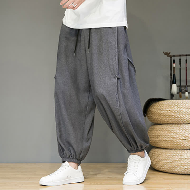 Nimara Ritual Summer Casual Minimalist Drawstring Solid Cropped Pants Men's Harem Pants With Pocket