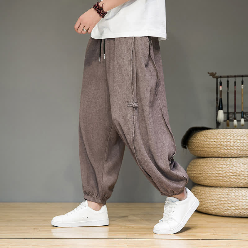 Nimara Ritual Summer Casual Minimalist Drawstring Solid Cropped Pants Men's Harem Pants With Pocket