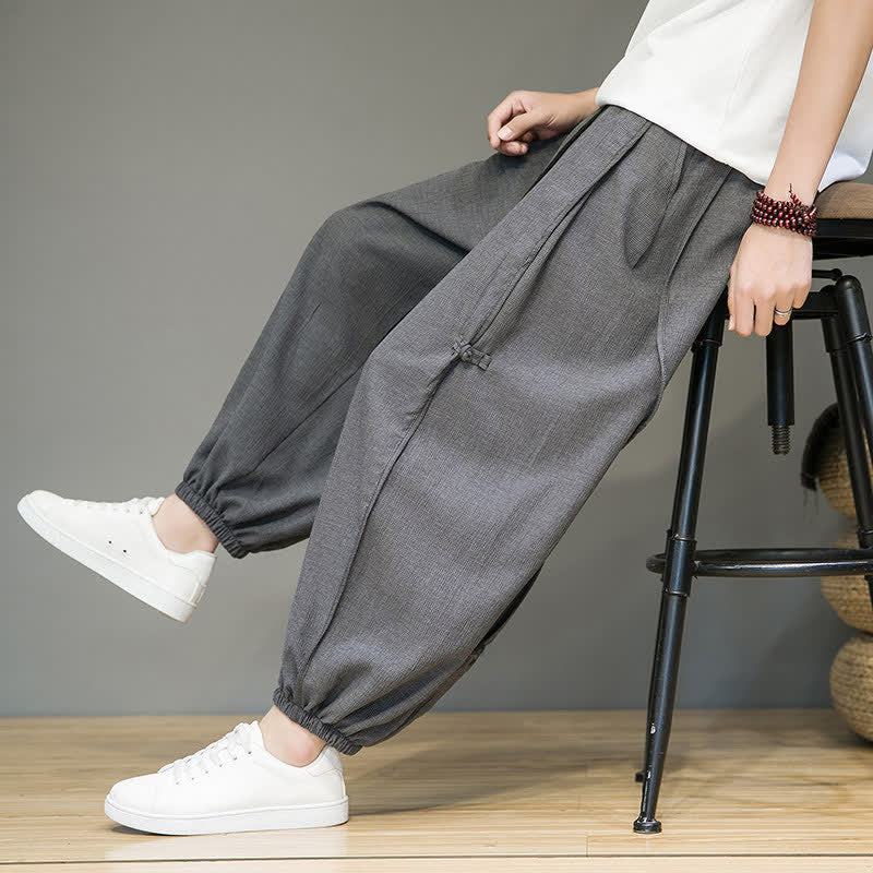 Nimara Ritual Summer Casual Minimalist Drawstring Solid Cropped Pants Men's Harem Pants With Pocket