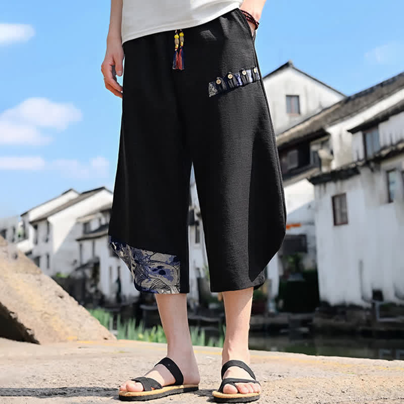 Nimara Ritual Summer Casual Vintage Drawstring Floral Capri Pants Men's Harem Pants With Pocket