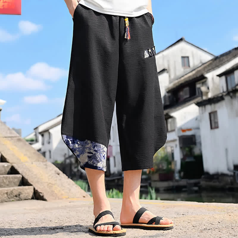 Nimara Ritual Summer Casual Vintage Drawstring Floral Capri Pants Men's Harem Pants With Pocket