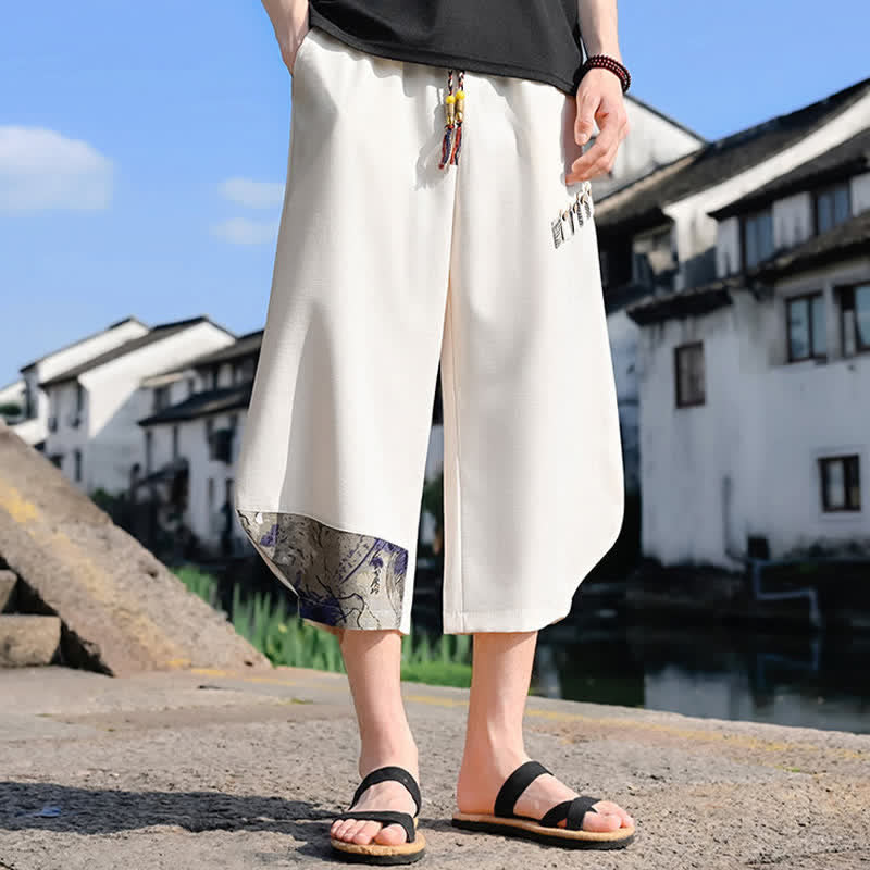 Nimara Ritual Summer Casual Vintage Drawstring Floral Capri Pants Men's Harem Pants With Pocket