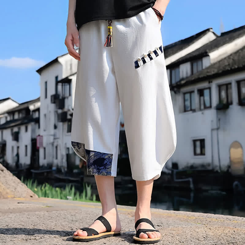 Nimara Ritual Summer Casual Vintage Drawstring Floral Capri Pants Men's Harem Pants With Pocket