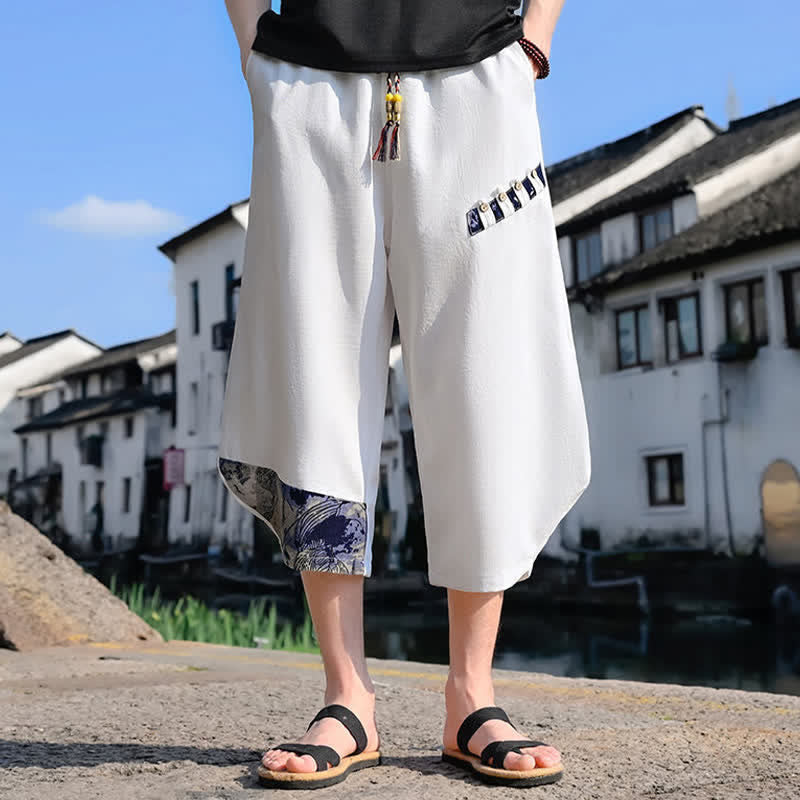 Nimara Ritual Summer Casual Vintage Drawstring Floral Capri Pants Men's Harem Pants With Pocket