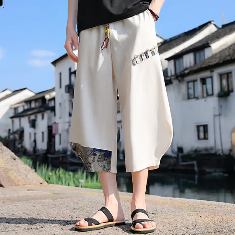 Nimara Ritual Summer Casual Vintage Drawstring Floral Capri Pants Men's Harem Pants With Pocket