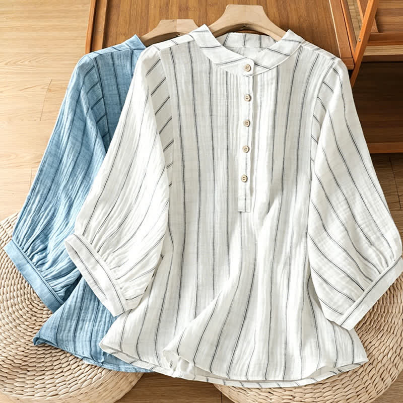 Nimara Ritual Summer Casual Minimalist Button-Up Striped Women's Short Sleeve Shirts