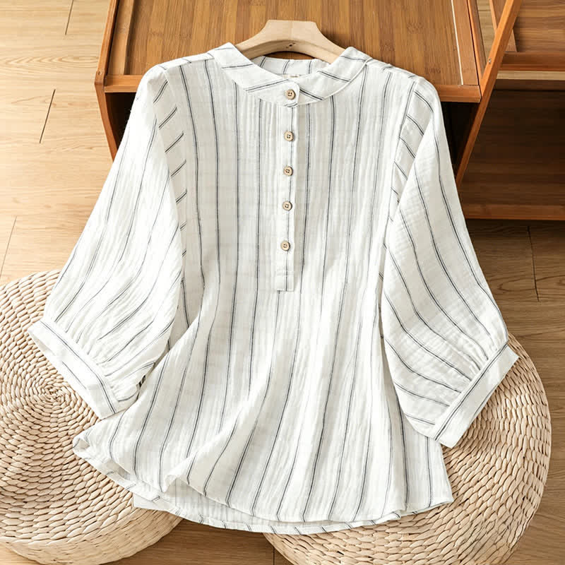 Nimara Ritual Summer Casual Minimalist Button-Up Striped Women's Short Sleeve Shirts