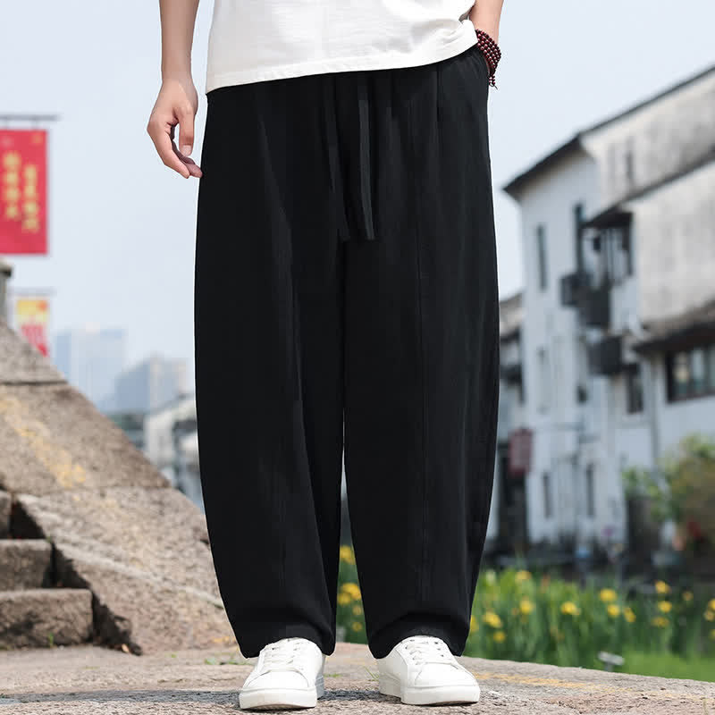 Nimara Ritual Summer Casual Minimalist Drawstring Solid Cotton Long Pants Men's Harem Pants With Pocket