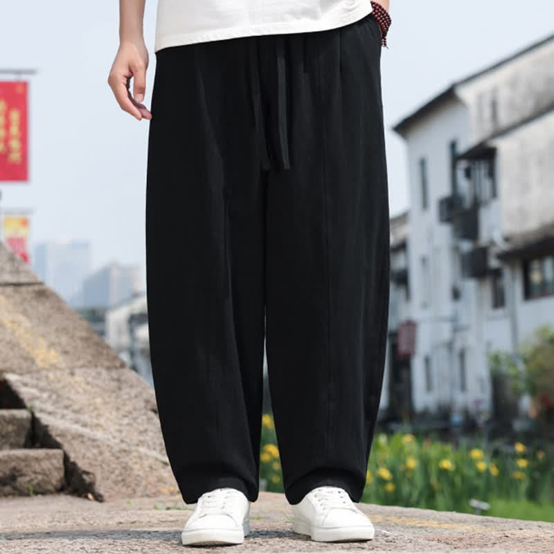 Nimara Ritual Summer Casual Minimalist Drawstring Solid Cotton Long Pants Men's Harem Pants With Pocket