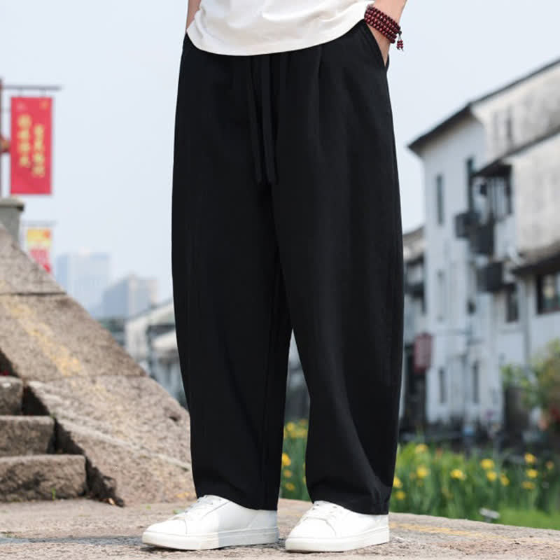Nimara Ritual Summer Casual Minimalist Drawstring Solid Cotton Long Pants Men's Harem Pants With Pocket