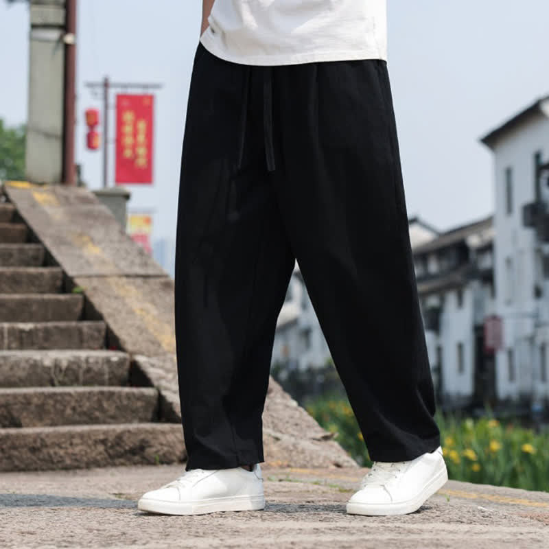 Nimara Ritual Summer Casual Minimalist Drawstring Solid Cotton Long Pants Men's Harem Pants With Pocket