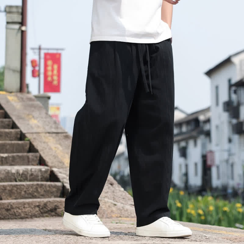 Nimara Ritual Summer Casual Minimalist Drawstring Solid Cotton Long Pants Men's Harem Pants With Pocket