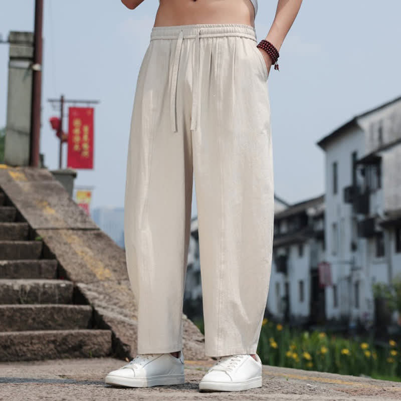 Nimara Ritual Summer Casual Minimalist Drawstring Solid Cotton Long Pants Men's Harem Pants With Pocket