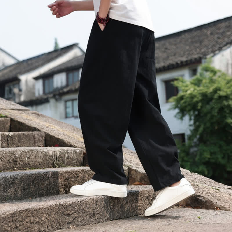 Nimara Ritual Summer Casual Minimalist Drawstring Solid Cotton Long Pants Men's Harem Pants With Pocket