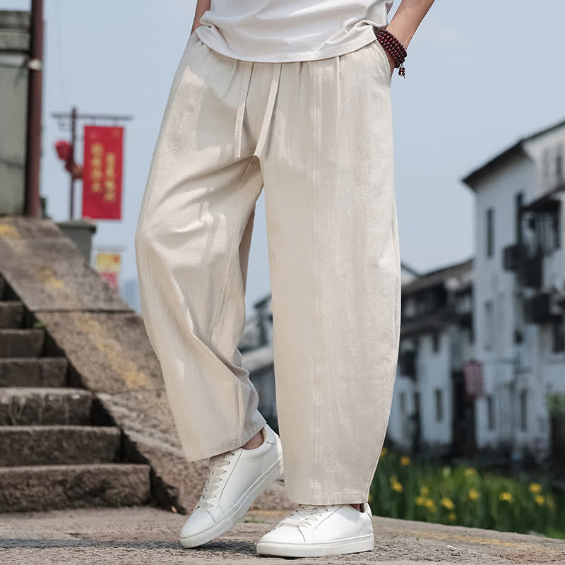 Nimara Ritual Summer Casual Minimalist Drawstring Solid Cotton Long Pants Men's Harem Pants With Pocket