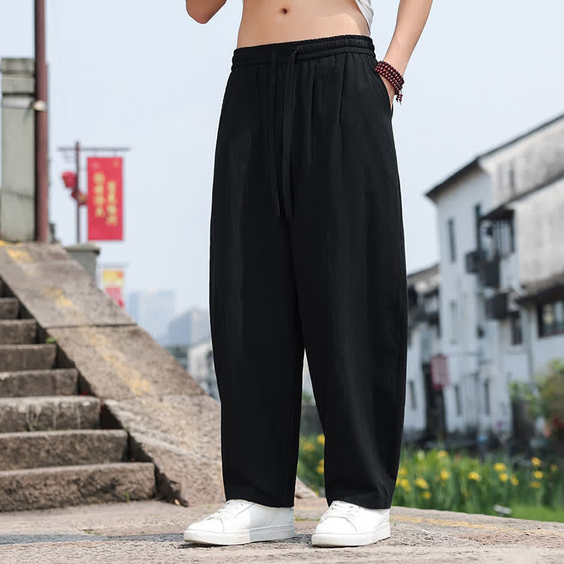 Nimara Ritual Summer Casual Minimalist Drawstring Solid Cotton Long Pants Men's Harem Pants With Pocket
