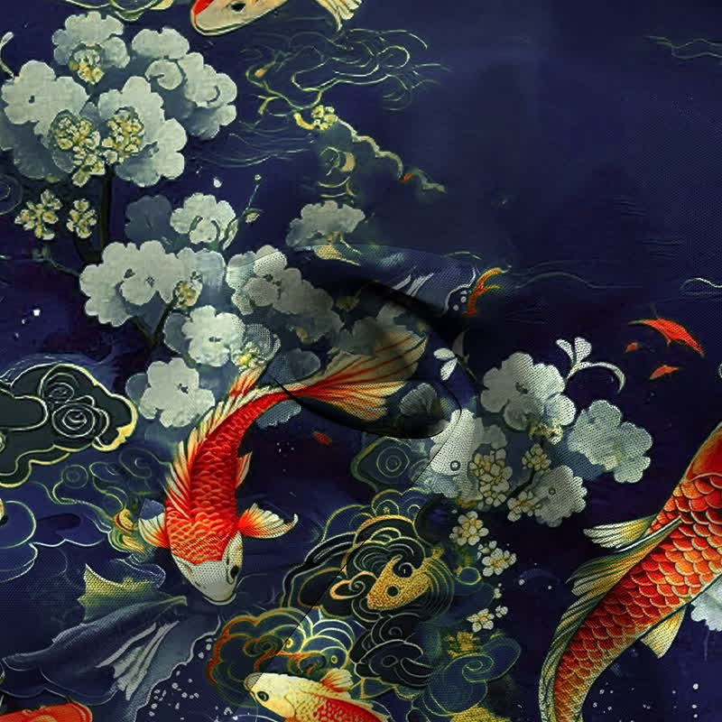Nimara Ritual Red Koi Fish Cloud Wave White Floral Pattern Buttons Wrinkle-resistant Men's Short Sleeve Shirt